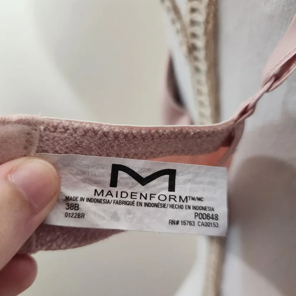 Maidenform Womens 38B Light Pink Padded Wired Bra Lace Trim Hook Eye - Picture 4 of 5